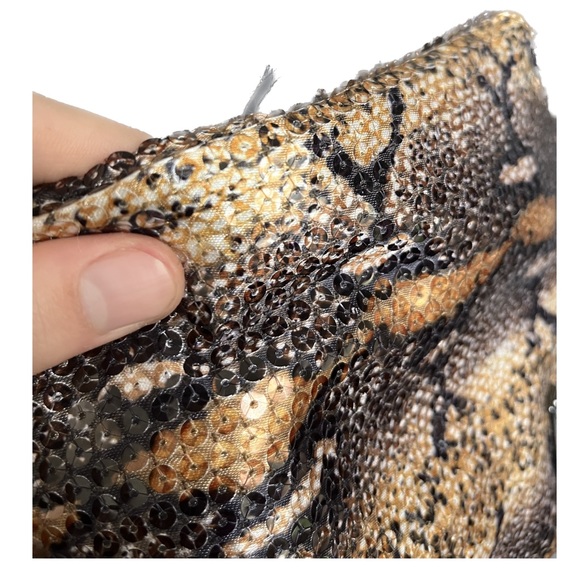 BCBGmaxazria White Glossy Sequined Styled Lazy Clutch in Animal Print Background - Picture 8 of 13